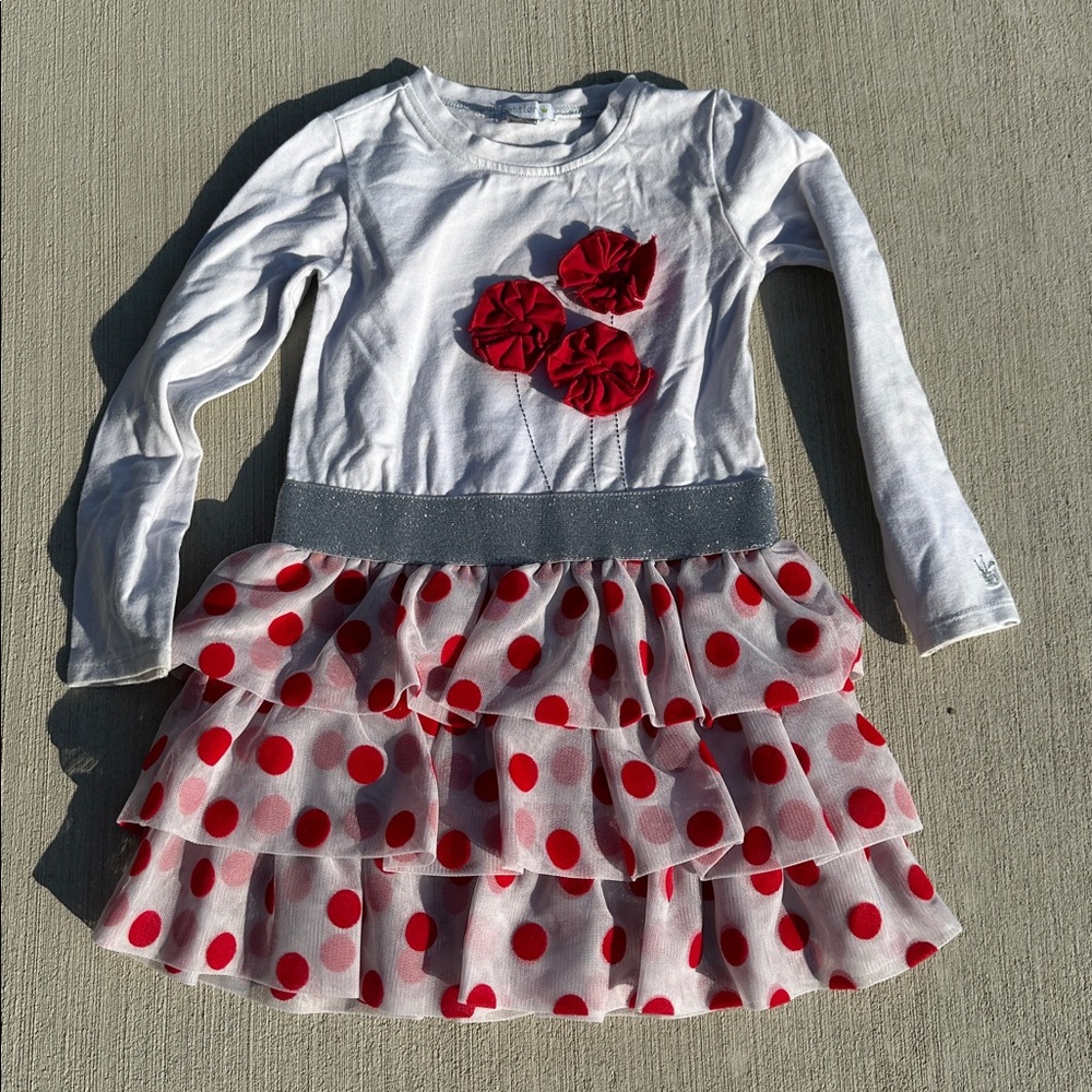 Petit Lem White and Red Polka Dot Dress